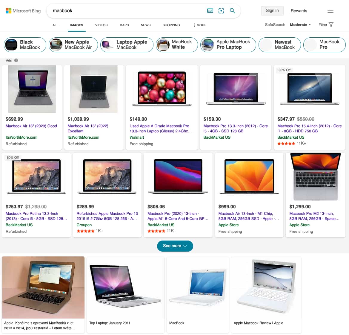 Example results for macbook